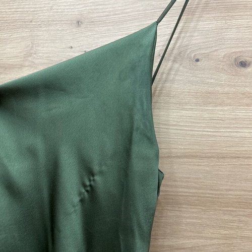 Long satin slip dress used, green, oil fabric