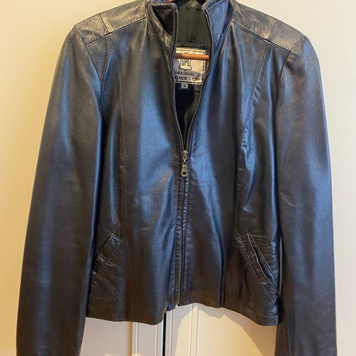 Leather jacket used, black, size S, 90s style
