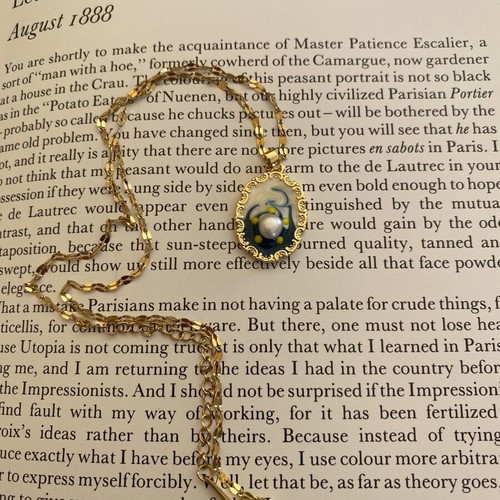 Handmade pendant necklace with detail from Van Gogh's Starry Night