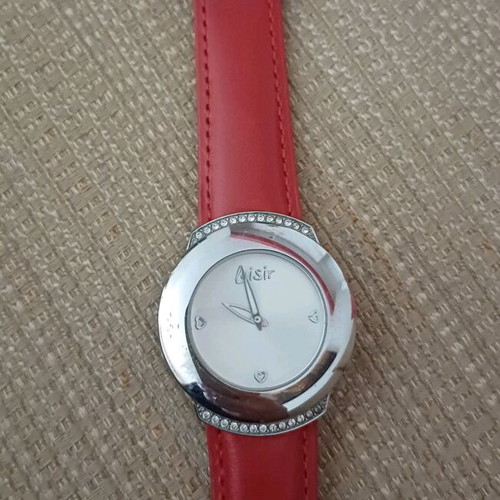 Loisir women's watch like new with red leather strap and rhinestones