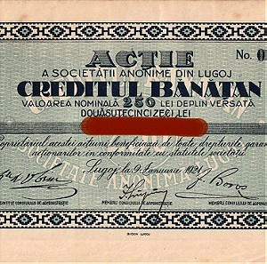 Μετοχή Ανώνυμης Εταιρείας (ανώνυμη εταιρεία talon creditul banatan, Ρουμανίας) Ονομαστικής Αξίας 250 lei, (με τα κουπόνια της).