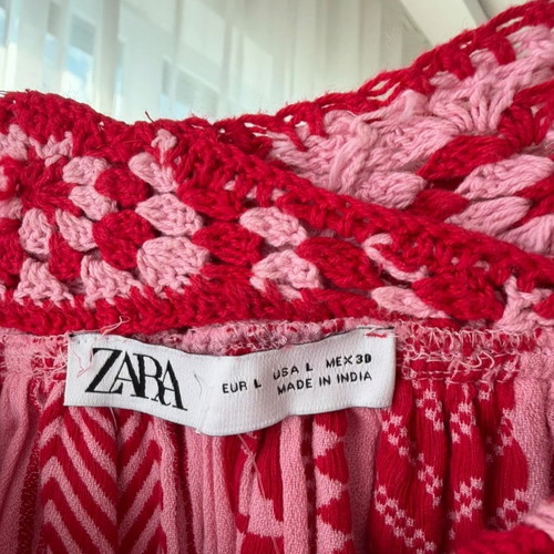 Zara boho chic embroidered long dress, pink red, size L