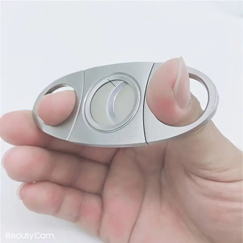 Stainless steel cigar cutter with leather case and double blade