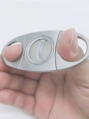 Stainless steel cigar cutter with leather case and double blade