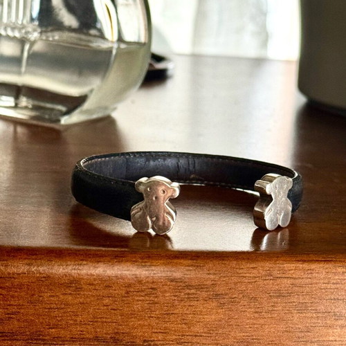 Tous leather and 925 silver bracelet like new, black and silver