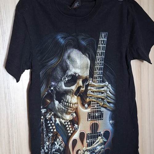 Cotton t-shirt size S like new, black with skull guitar print