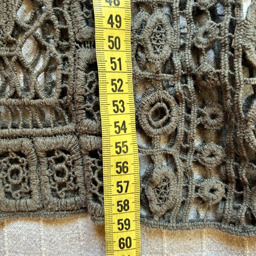 Boho Crochet Fringe Poncho Top, Khaki Lace Open Knit Tunic, Size S M