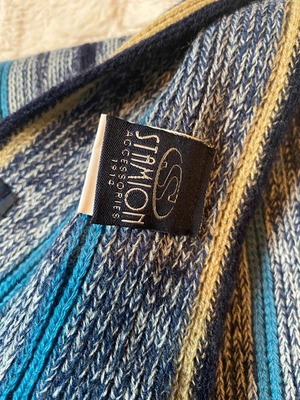 Stamion striped scarf used, gray and blue