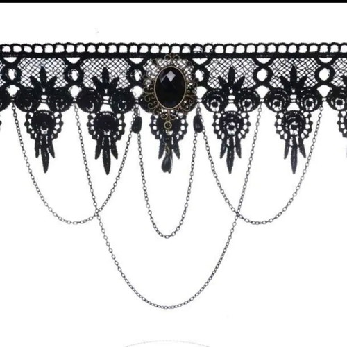 Lace choker with chains and black onyx new