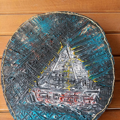 Painting on wood slice new with acrylic colors