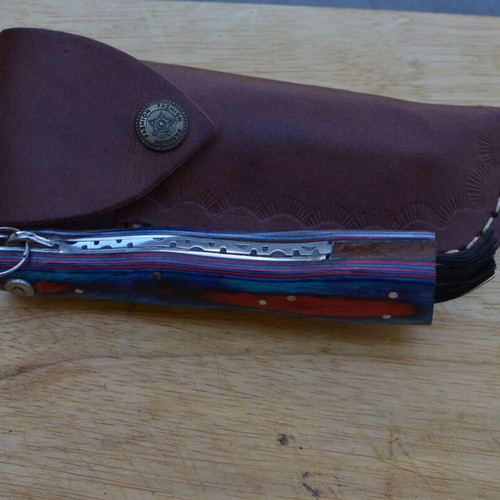 Mushroom Handmade Stainless Steel Folding Knife New with Leather Sheath