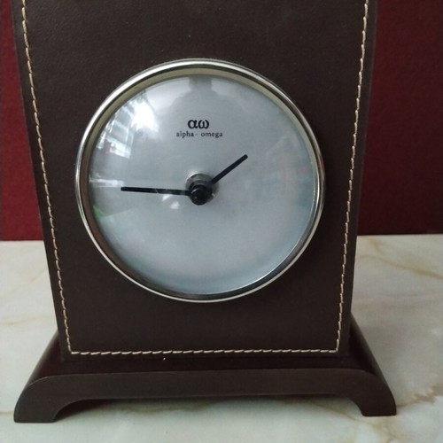 Vintage Alpha - Omega desk clock with leather cover like new