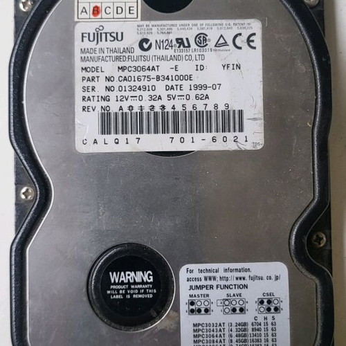 Fujitsu MPC3064AT 6.4GB hard drive used, functional