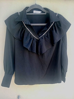 Evening shirt with rhinestones like new, black, size L