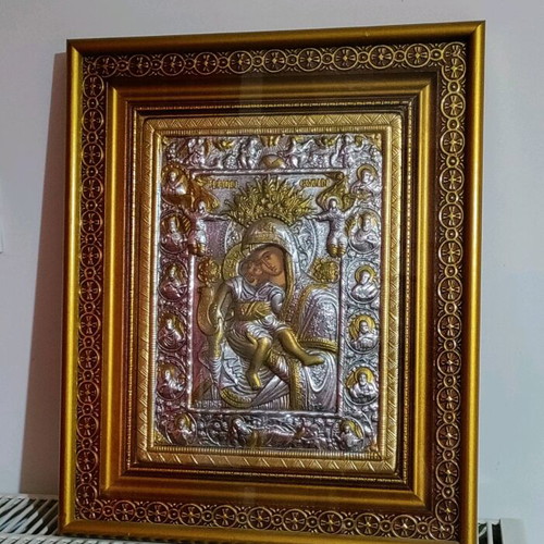 Holy Icon Panagia Axion Esti like new with silver and 24K gold