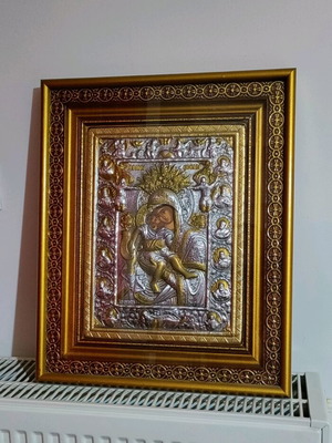 Holy Icon Panagia Axion Esti like new with silver and 24K gold