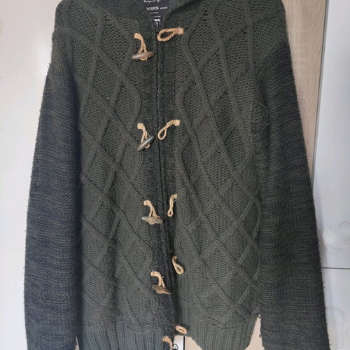 Brokers knitted cardigan with hood XL size used, brown and green