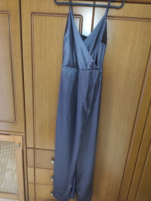 Satin grey dress new with straps and V neckline
