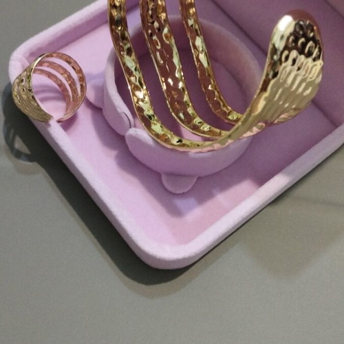 Set bracelet with hammered gold-plated adjustable steel ring new