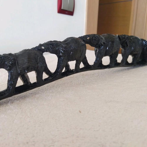 African wood carving with elephants like new, ebony wood