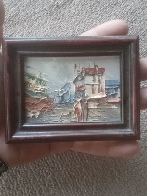 Small handmade oil painting landscape in wooden frame new