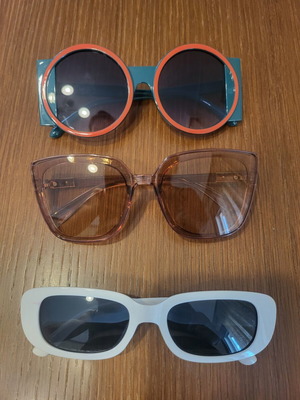 Pack of 3 sunglasses like new, green-orange, brown transparent and white