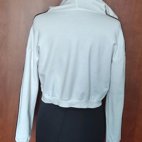 White Cropped Jacket with Hood and Sporty Stripes like new