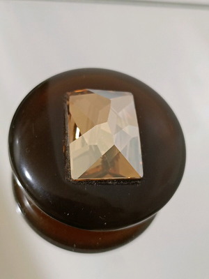 Large button used 4 cm bakelite brown with glossy stone