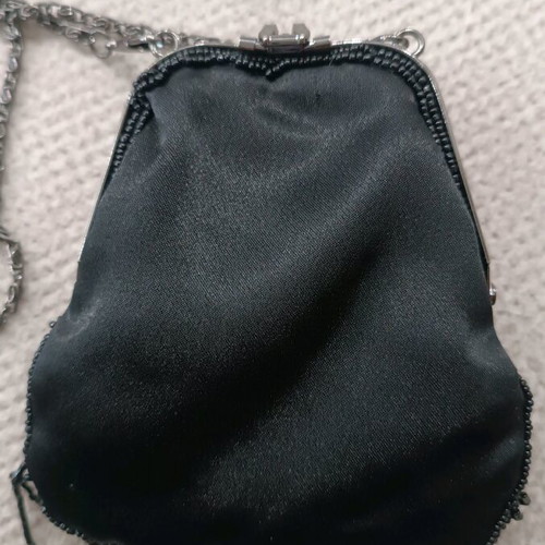 Evening bag like new, black with long chain