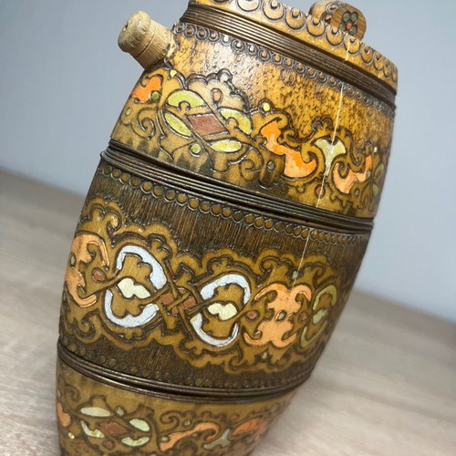 Bulgarian flask used, handmade carved decoration