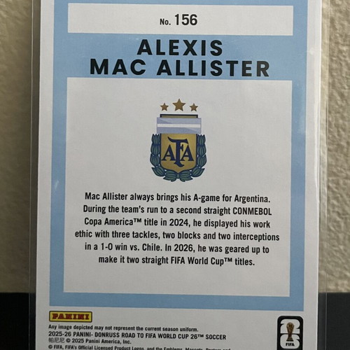 2025-26 Panini Donruss Road to World Cup Parallel Red and Green Alexis Mac Allister card like new