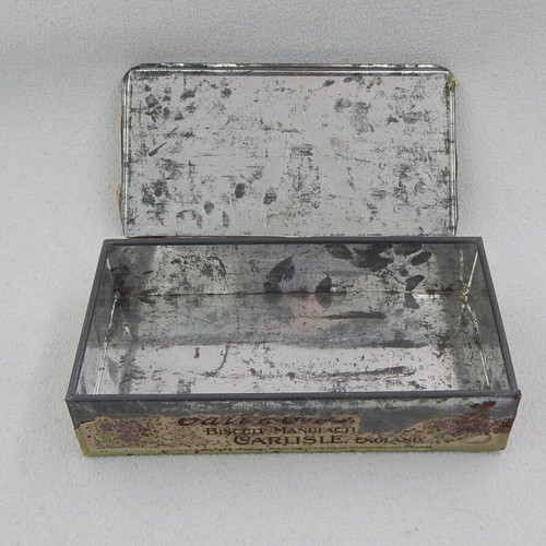 Old metal box used with paper label from England