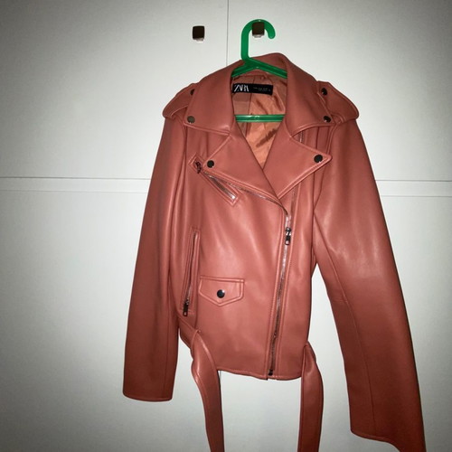 Zara faux leather jacket used, pink rotten apple color, size XL