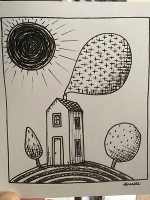 House mini hand-drawn sketch on Bristol paper 250gr, new