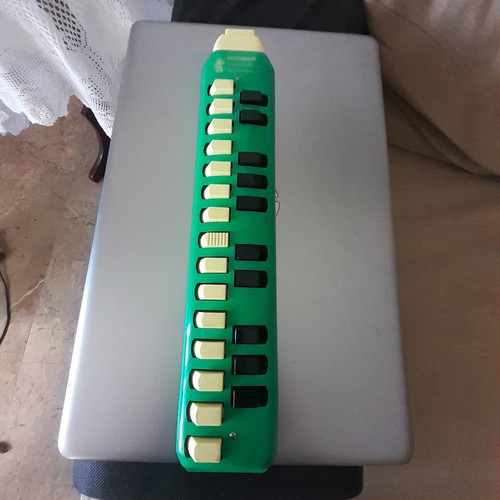Hohner Melodica Soprano vintage wind instrument used, 25 keys, green