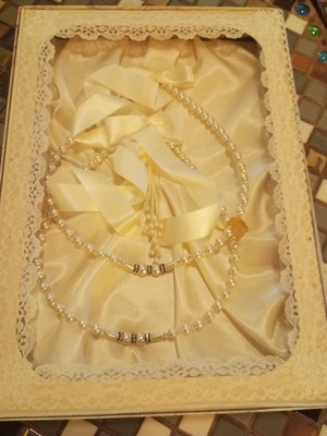 Wedding Stefana with Pearls and Swarovski, new, handmade with satin ribbons