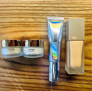 Revolution Skincare primer, glow booster, lip balm and scrub