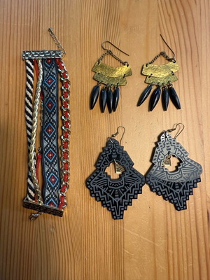 Σετ 3 κομματιών σκουλαρίκια ακρυλικά μεγάλα laser cut και βραχιόλι μεταχειρισμένα