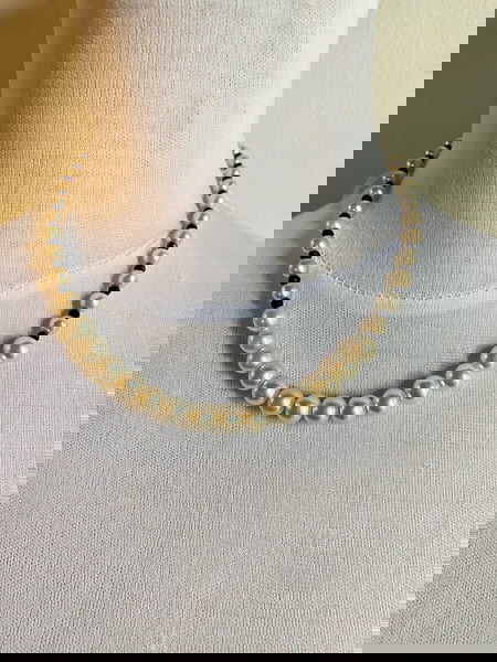 Δίχρωμο Κολιέ choker με χάντρες και πέρλες