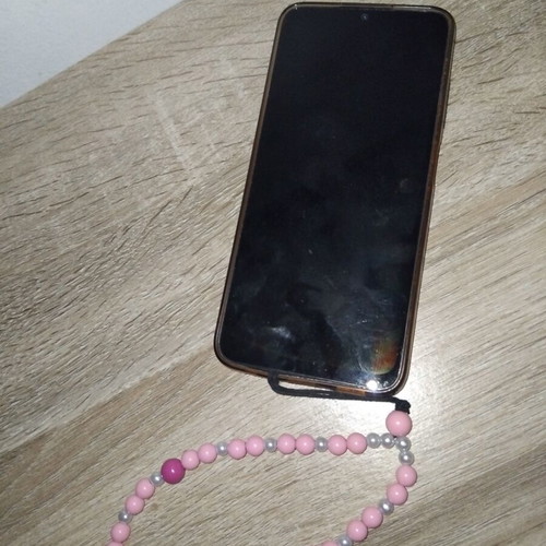 Beaded phone charm made to order with black cord and pink beads