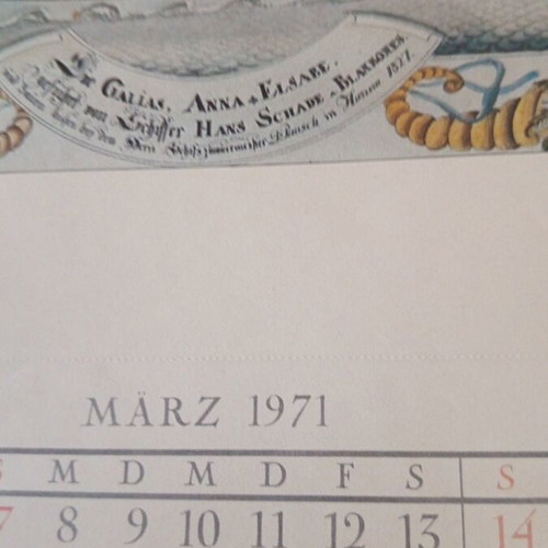 Reintzes 1971 calendar used, missing front cover and first two months