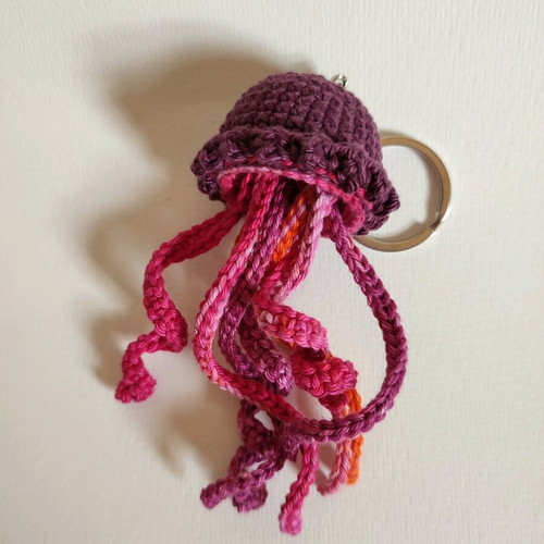 Keychain crocheted jellyfish new with multicolored tentacles