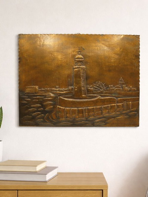Vintage copper relief picture with lighthouse Geestemole Germany 1950s like new