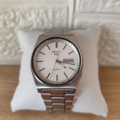 Seiko 5 Automatic Watch 6309-7080 Used, Vintage, White and Silver