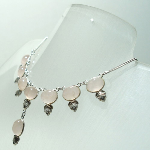 Pink quartz mineral in fashion 925 silver necklace new
