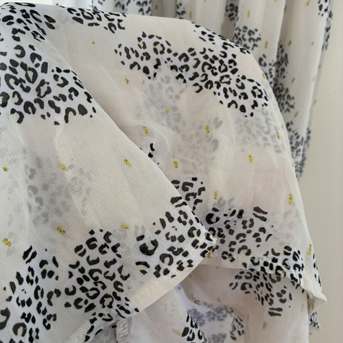 Boho Kimono Sleeve Sheer Faux Wrap Maxi Dress, Gold Lurex Print, Size S