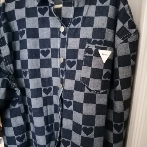 Tempish denim jacket with checkered card suit pattern like new, gray