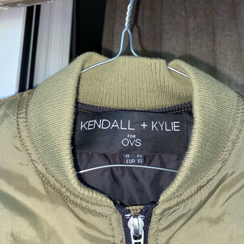 Kendall + Kylie women's oversize long bomber jacket khaki like new