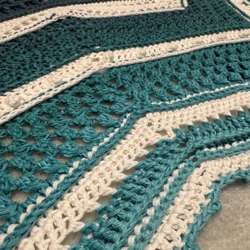 Handmade knitted star shawl made to order, cotton white and turquoise