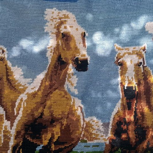 Handmade Gobelin Embroidery "Galloping Horses" 115x50cm used